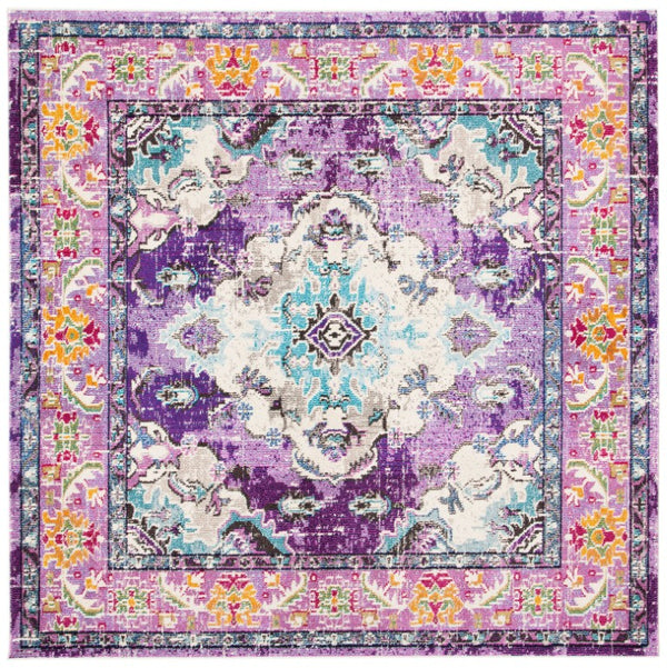Safavieh Monaco Medallion Round Rug Power Loomed Polypropylene for Entryway or Reading Nook Violet Light Blue 4' Square MNC243L-4SQ
