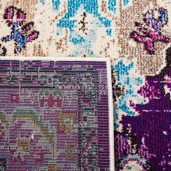 Safavieh Monaco Medallion Round Rug Power Loomed Polypropylene for Entryway or Reading Nook Violet Light Blue 4' Square MNC243L-4SQ
