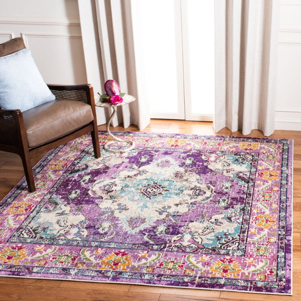Safavieh Monaco Medallion Round Rug Power Loomed Polypropylene for Entryway or Reading Nook Violet Light Blue 4' Square MNC243L-4SQ