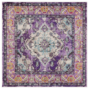 Safavieh Monaco Medallion Round Rug Power Loomed Polypropylene for Entryway or Reading Nook Violet Light Blue 4' Square MNC243L-4SQ