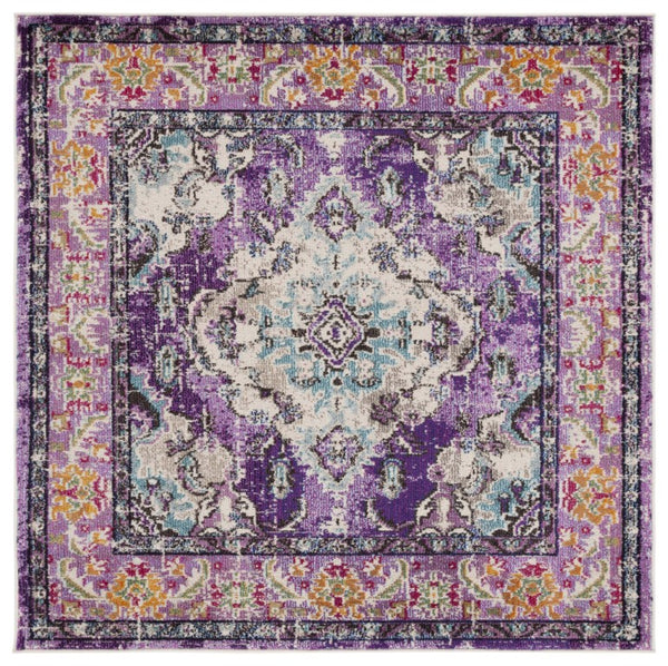 Safavieh Monaco Medallion Round Rug Power Loomed Polypropylene for Entryway or Reading Nook Violet Light Blue 4' Square MNC243L-4SQ