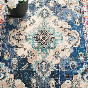 Safavieh Monaco Medallion Round Rug Power Loomed Polypropylene for Entryway or Reading Nook Navy Light Blue 2'-0" x 3'-0" MNC243N-2
