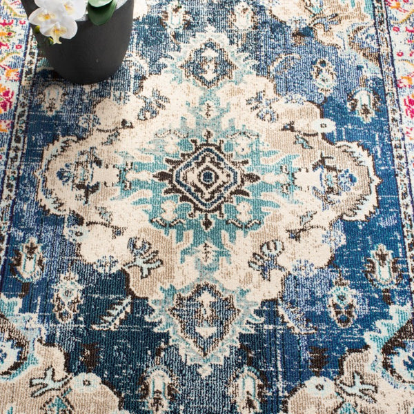 Safavieh Monaco Medallion Round Rug Power Loomed Polypropylene for Entryway or Reading Nook Navy Light Blue 2'-0" x 3'-0" MNC243N-2
