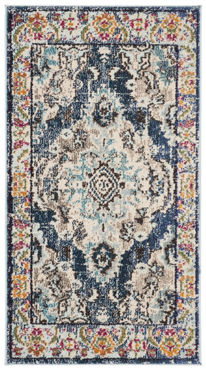 Safavieh Monaco Medallion Round Rug Power Loomed Polypropylene for Entryway or Reading Nook Navy Light Blue 2'-0" x 3'-0" MNC243N-2