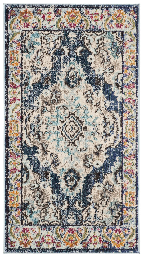 Safavieh Monaco Medallion Round Rug Power Loomed Polypropylene for Entryway or Reading Nook Navy Light Blue 2'-0" x 3'-0" MNC243N-2
