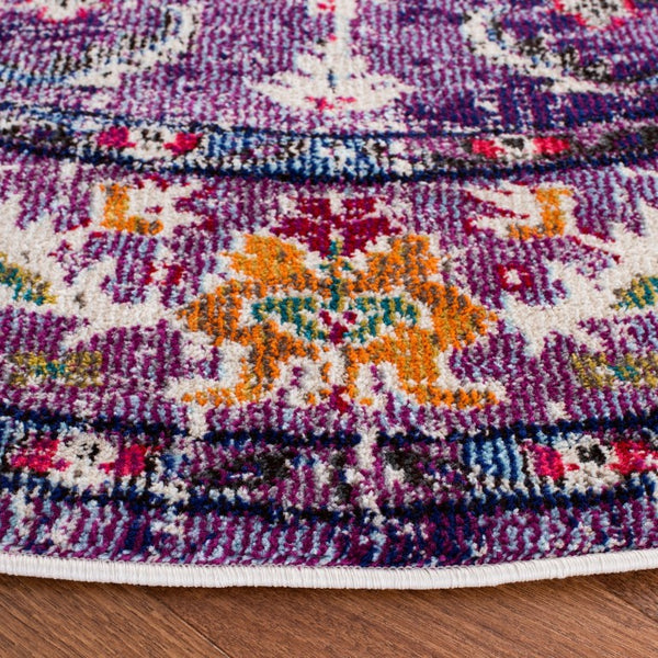 Safavieh Monaco Medallion Round Rug Power Loomed Polypropylene for Entryway or Reading Nook Violet Fuchsia 4' Round MNC243P-4R