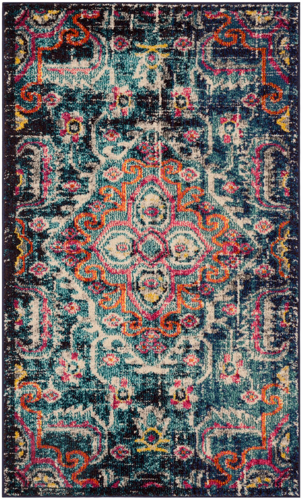 Safavieh Monaco Luxurious Area Rug - Elegant 11x15 Ft Design With Botanical Motifs For Timeless Decor Blue ,Fuchsia 57% Polypropylene,30% Cotton,13% Polyester Mnc252j-1115