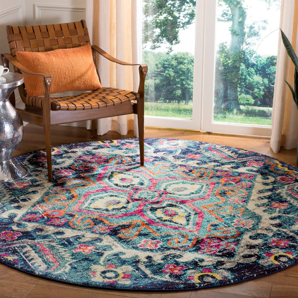 Safavieh Monaco Luxurious Area Rug - Elegant 11x15 Ft Design With Botanical Motifs For Timeless Decor Blue ,Fuchsia 57% Polypropylene,30% Cotton,13% Polyester Mnc252j-1115