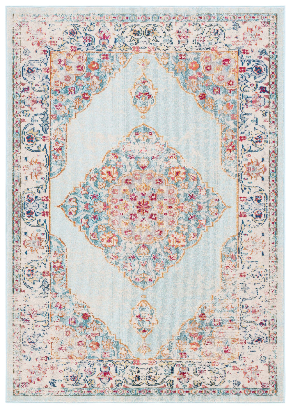 Safavieh Monaco Traditional Area Rug - Luxurious Ivory And Turquoise Design To Elevate Any Living Space Ivory ,Turquoise 57% Polypropylene,30% Cotton,13% Polyester Mnc280a-7r