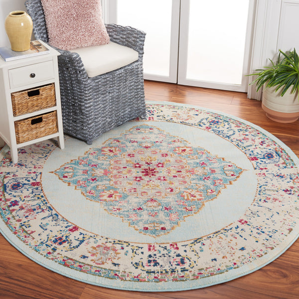 Safavieh Monaco Traditional Area Rug - Luxurious Ivory And Turquoise Design To Elevate Any Living Space Ivory ,Turquoise 57% Polypropylene,30% Cotton,13% Polyester Mnc280a-7r
