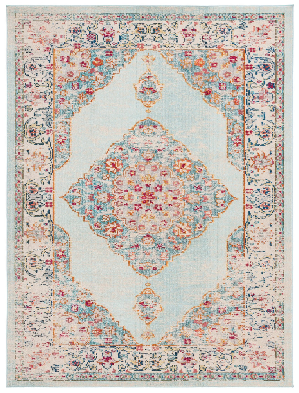 Safavieh Monaco Traditional Area Rug - Luxurious Ivory And Turquoise Design To Elevate Any Living Space Ivory ,Turquoise 57% Polypropylene,30% Cotton,13% Polyester Mnc280a-7r