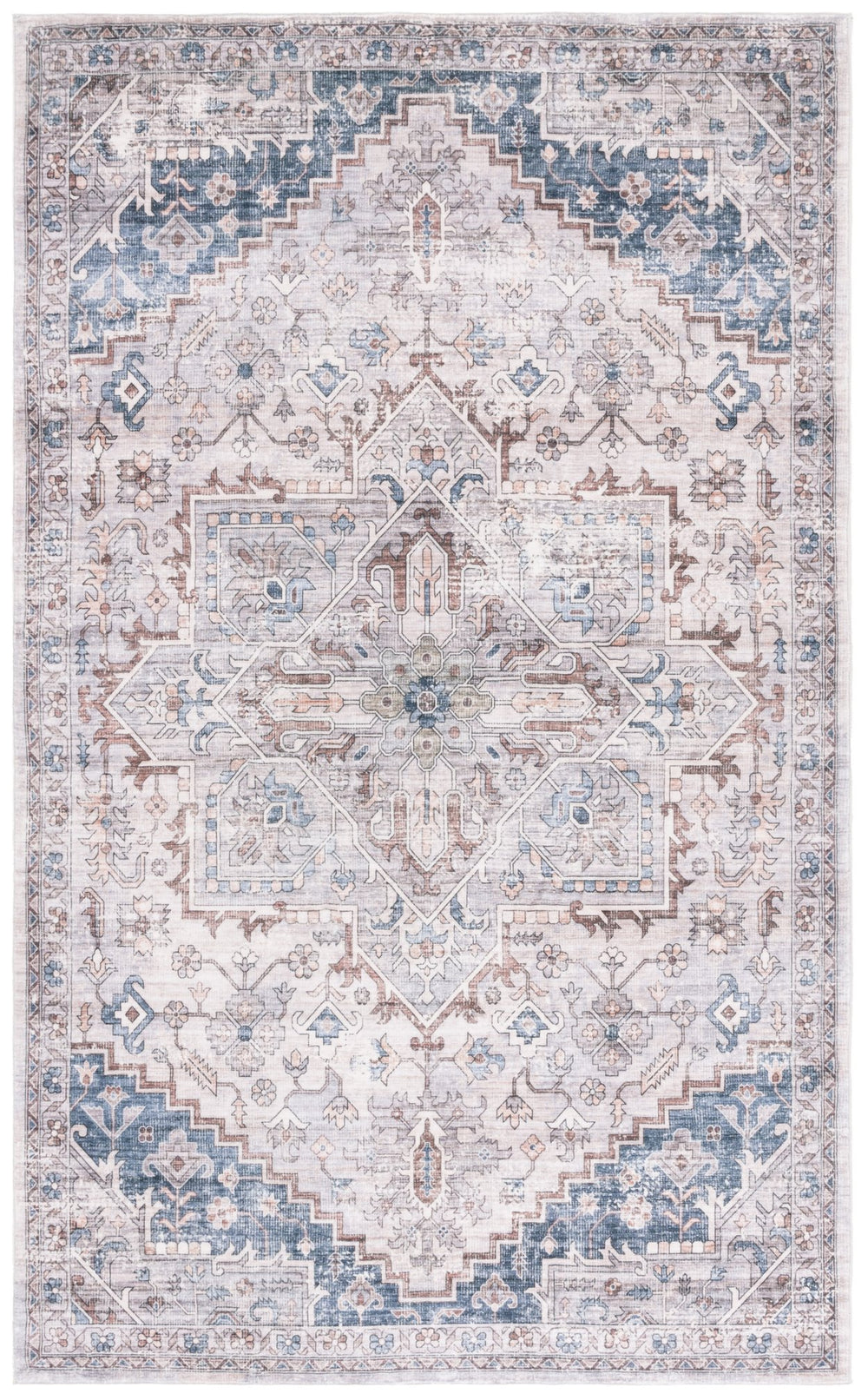 Safavieh Montana Traditional Style Area Rug – Elegant 6ft Diameter Design For Sophisticated Home Décor Grey ,Blue Polyester Mnt123f-28