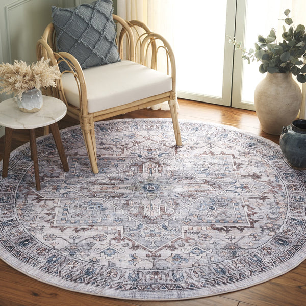 Safavieh Montana Traditional Style Area Rug – Elegant 6ft Diameter Design For Sophisticated Home Décor Grey ,Blue Polyester Mnt123f-28