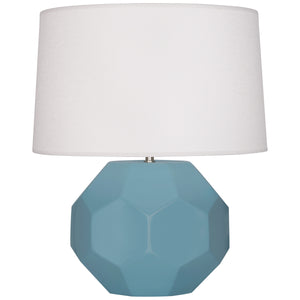 Robert Abbey Matte Steel Blue Franklin Table Lamp Matte Steel Blue Glazed Ceramic Oyster Linen Shade