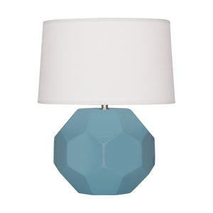 Robert Abbey Matte Steel Blue Franklin Accent Lamp Matte Steel Blue Glazed Ceramic Oyster Linen Shade