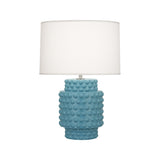 Robert Abbey Matte Steel Blue Dolly Accent Lamp Matte Steel Blue Glazed Textured Ceramic Fondine Fabric Shade