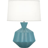 Robert Abbey Matte Steel Blue Orion Table Lamp Matte Steel Blue Glazed Ceramic Oyster Linen Shade With Self Fabric Top Diffuser