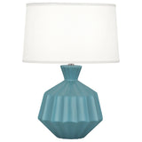 Robert Abbey Matte Steel Blue Orion Table Lamp Matte Steel Blue Glazed Ceramic Oyster Linen Shade With Self Fabric Top Diffuser