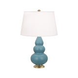 Robert Abbey Matte Steel Blue Small Triple Gourd Accent Lamp Matte Steel Blue Glazed Ceramic with Antique Brass Finished Accents Pearl Dupioni Fabric Shade