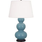 Robert Abbey Matte Steel Blue Triple Gourd Table Lamp Matte Steel Blue Glazed Ceramic with Deep Patina Bronze Finished Accents Pearl Dupioni Fabric Shade