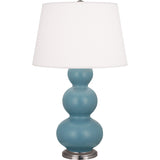 Robert Abbey Matte Steel Blue Triple Gourd Table Lamp Matte Steel Blue Glazed Ceramic with Antique Silver Finished Accents Pearl Dupioni Fabric Shade