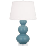 Robert Abbey Matte Steel Blue Triple Gourd Table Lamp Matte Steel Blue Glazed Ceramic with Lucite Base Pearl Dupioni Fabric Shade