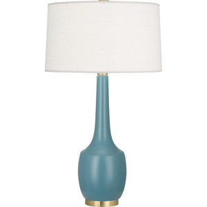 Robert Abbey Matte Steel Blue Delilah Table Lamp Matte Steel Blue Glazed Ceramic Oyster Linen Shade With Self-Fabric Top And Bottom Diffuser