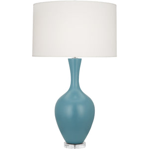 Robert Abbey Matte Steel Blue Audrey Table Lamp Matte Steel Blue Glazed Ceramic Fondine Fabric Shade