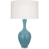 Robert Abbey Matte Steel Blue Audrey Table Lamp Matte Steel Blue Glazed Ceramic Fondine Fabric Shade