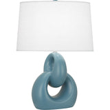 Robert Abbey Matte Steel Blue Fusion Table Lamp Matte Steel Blue Glazed Ceramic with Polished Nickel Accents Oval Oyster Linen Shade