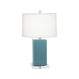 Robert Abbey Matte Steel Blue Harvey Accent Lamp Matte Steel Blue Glazed Ceramic Oyster Linen Shade With Self Fabric Top Diffuser