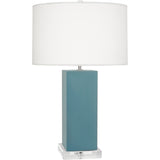 Robert Abbey Matte Steel Blue Harvey Table Lamp Matte Steel Blue Glazed Ceramic Oyster Linen Shade