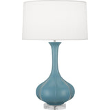 Robert Abbey Matte Steel Blue Pike Table Lamp Matte Steel Blue Glazed Ceramic with Lucite Base Pearl Dupoini Fabric Shade