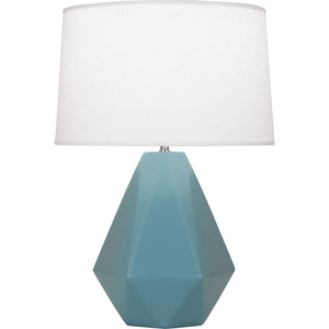 Robert Abbey Matte Steel Blue Delta Table Lamp Matte Steel Blue Glazed Ceramic Oyster Linen Shade