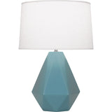 Robert Abbey Matte Steel Blue Delta Table Lamp Matte Steel Blue Glazed Ceramic Oyster Linen Shade