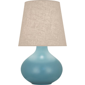 Robert Abbey Matte Steel Blue June Table Lamp Matte Steel Blue Glazed Ceramic Buff Linen Shade