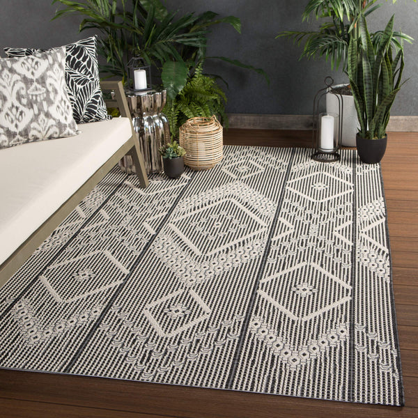 Jaipur Living Jaipur Living Shiloh Tribal Diamond Flatweave Polypropylene Rug for Patio Entryway Dark Gray 5'3"X7'6" RUG143356