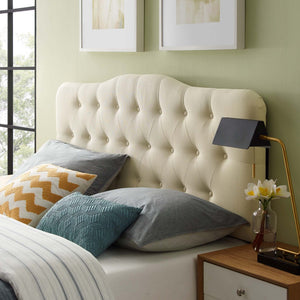Modway Furniture Annabel Upholstered King Headboard - Elegant Ivory Linen, Adjustable Height, Button Tufted Design MOD-5158-IVO