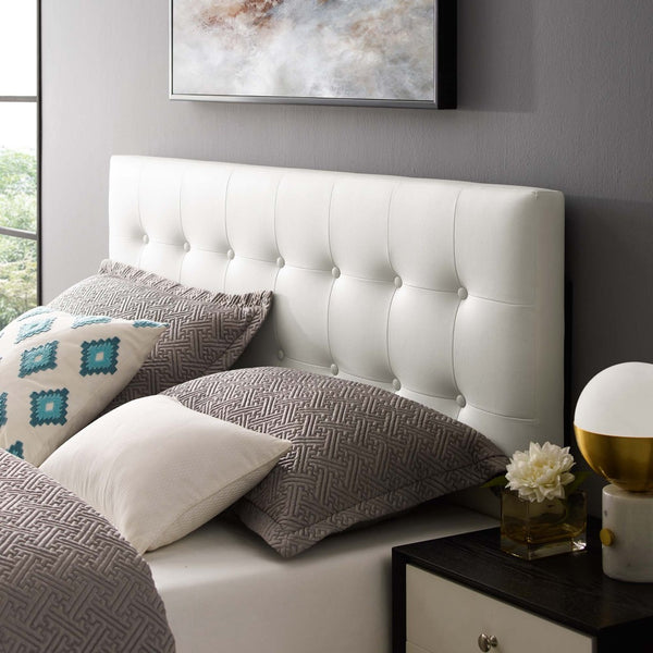 Modway Furniture Emily Upholstered Vinyl Queen Headboard - Elegant Button-Tufted Design for Modern Bedrooms White MOD-5171-WHI