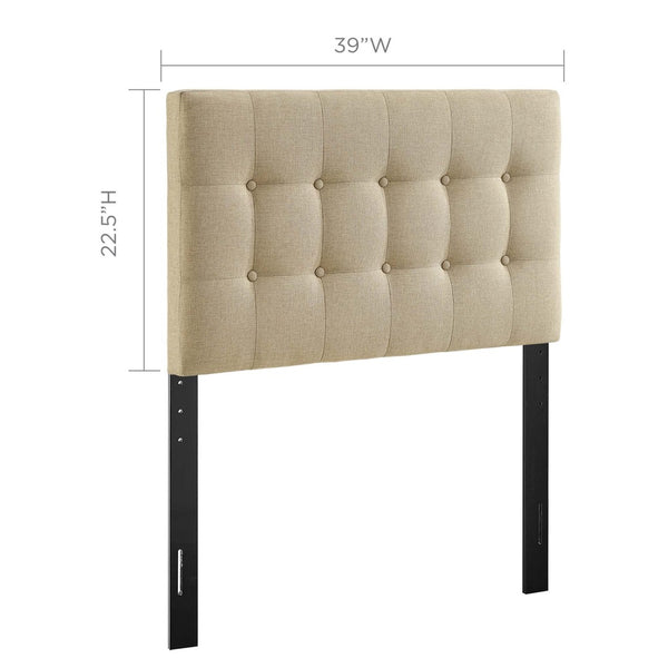 Modway Furniture Emily Upholstered Fabric Twin Headboard - Stylish Button-Tufted Design for Modern Bedrooms Beige MOD-5176-BEI