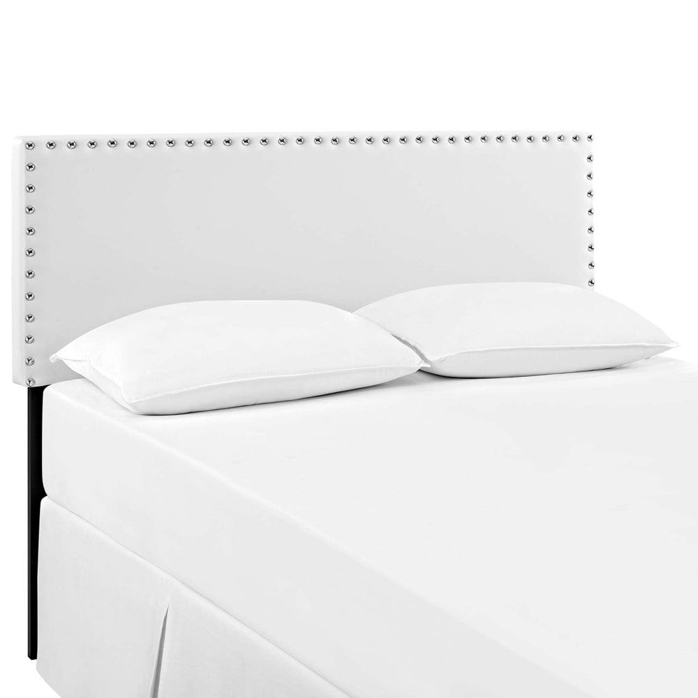 Modway Furniture Phoebe Upholstered Vinyl Headboard for Full Beds - Modern Faux Leather with Nail Button Trim MOD-5383-WHI