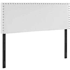 Modway Furniture Phoebe Upholstered Vinyl Headboard for Full Beds - Modern Faux Leather with Nail Button Trim MOD-5383-WHI