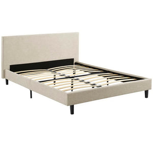 Modway Furniture Anya Platform Bed - Modern Mid-Century Design with Sturdy Construction and Luxurious Upholstery Beige MOD-5420-BEI