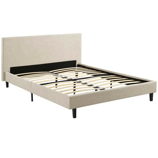 Modway Furniture Anya Platform Bed - Modern Mid-Century Design with Sturdy Construction and Luxurious Upholstery Beige MOD-5420-BEI
