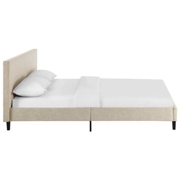 Modway Furniture Anya Platform Bed - Modern Mid-Century Design with Sturdy Construction and Luxurious Upholstery Beige MOD-5420-BEI