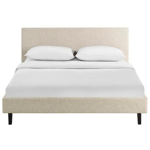 Modway Furniture Anya Platform Bed - Modern Mid-Century Design with Sturdy Construction and Luxurious Upholstery Beige MOD-5420-BEI