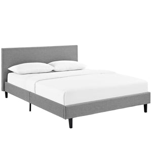 Modway Furniture Anya Platform Bed - Modern Mid-Century Design with Sturdy Construction and Luxurious Upholstery Light Gray MOD-5420-LGR