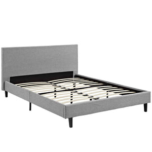 Modway Furniture Anya Platform Bed - Modern Mid-Century Design with Sturdy Construction and Luxurious Upholstery Light Gray MOD-5420-LGR