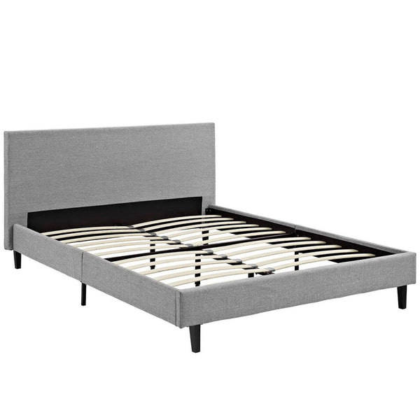 Modway Furniture Anya Platform Bed - Modern Mid-Century Design with Sturdy Construction and Luxurious Upholstery Light Gray MOD-5420-LGR