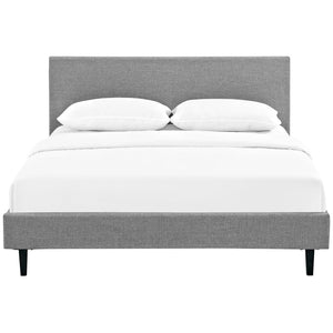 Modway Furniture Anya Platform Bed - Modern Mid-Century Design with Sturdy Construction and Luxurious Upholstery Light Gray MOD-5420-LGR